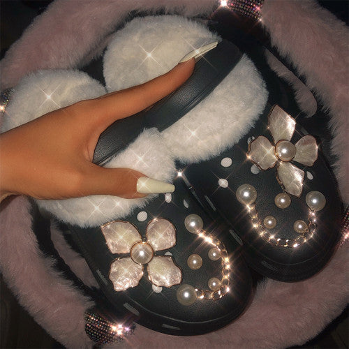 Furry Butterfly Clogs