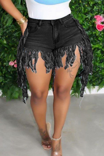 Tassel Denim Shorts (Plus Size)