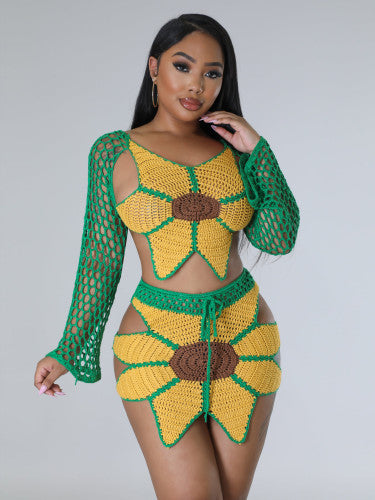 Sunflower Crochet Skirt Set