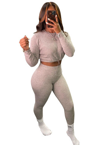 Solid Tie Up Crop Pants Set