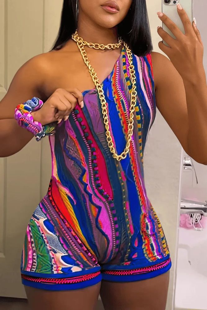 Colorful One Shoulder Romper