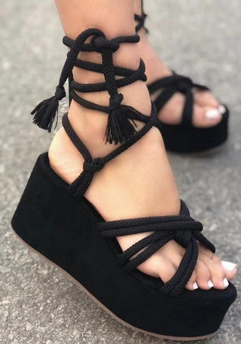 Lace Up Wedge Sandals