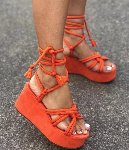 Lace Up Wedge Sandals