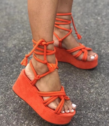 Lace Up Wedge Sandals