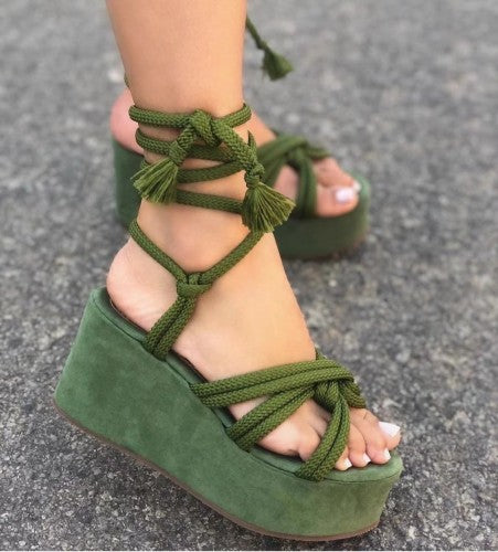 Lace Up Wedge Sandals