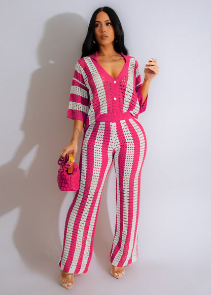 Striped Knit Pants Set