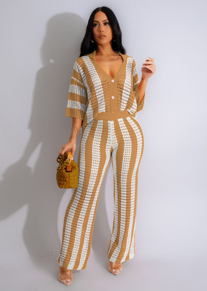 Striped Knit Pants Set