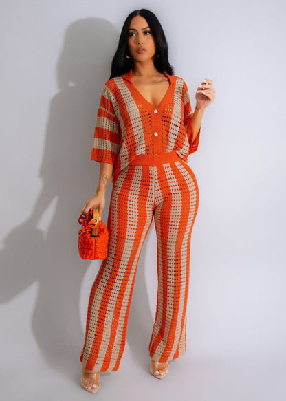 Striped Knit Pants Set