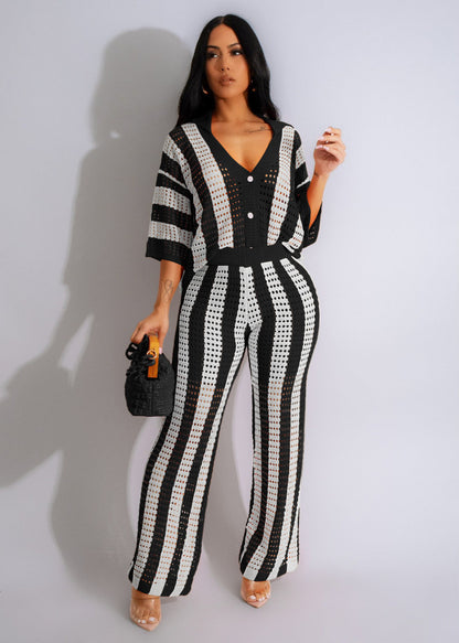 Striped Knit Pants Set