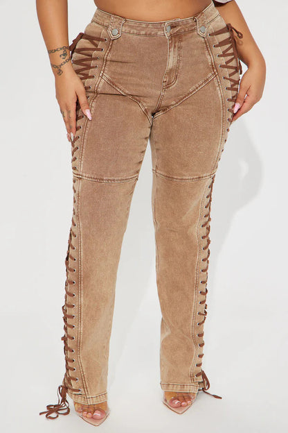 Lace Up Denim Pants